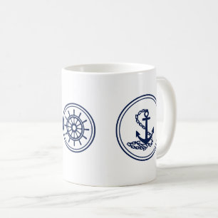 Caneca De Café Café Marítimo, Ancoragem Azul E Roda Do Navio