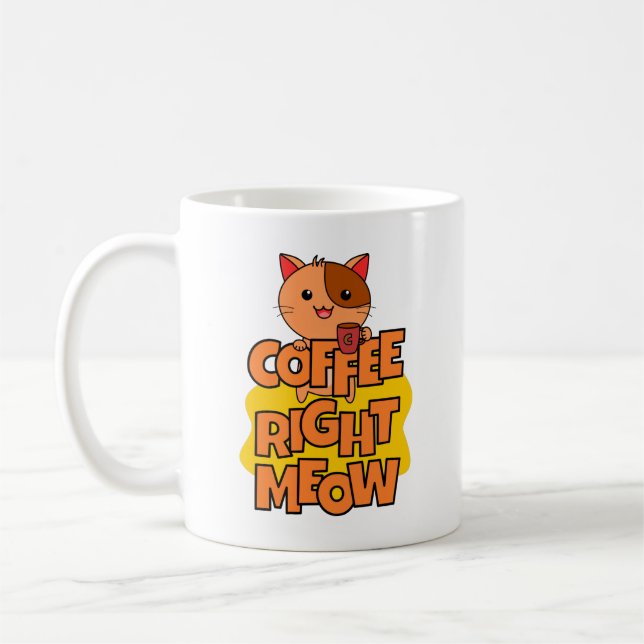 Caneca De Café Café - Meia Direita | Kawaii | Gato Engraçado (Esquerda)