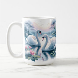 Caneca De Café Café Mug - Bonitos Cisnes em Água Tranquila