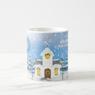 Caneca De Café Café Natal Mata Com Pequena Igreja Branca De Neve