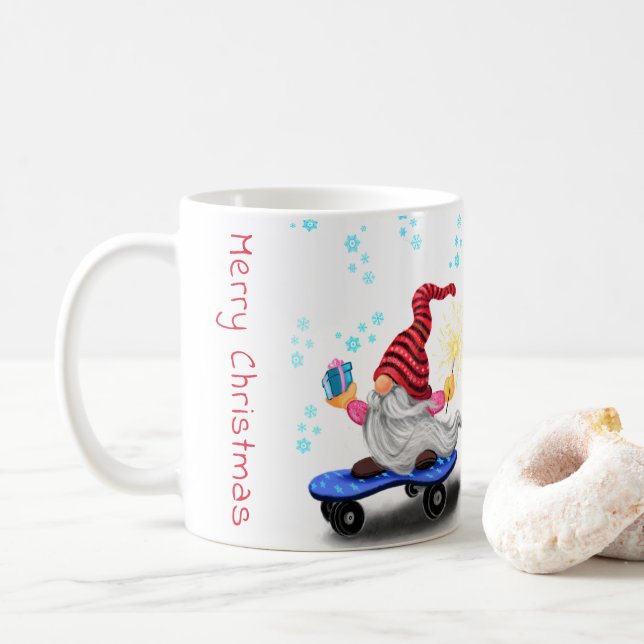 Caneca De Café Café Natal Mug Gift Skater Gnomo com presentes (Com Donut)
