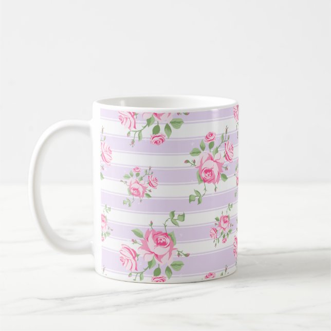 Caneca De Café Café Núcleo Rústico de Rosa Rosa Clássica e Listra (Esquerda)
