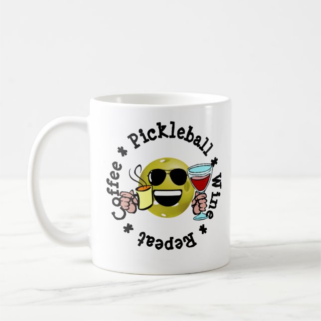 Caneca De Café Café, Pickleball, Vinho, Repetir Jogada Engraçada (Esquerda)