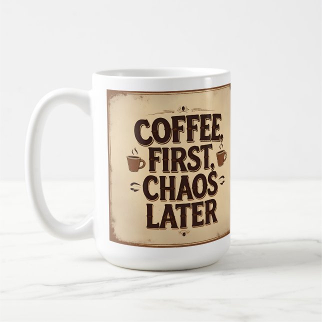 Caneca De Café Café Primeiro Caos Depois – Design de Citação Dive (Esquerda)