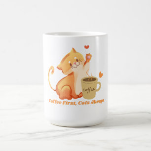 Caneca De Café Café Primeiro, Gatos Sempre Adoráveis Adesivo de C