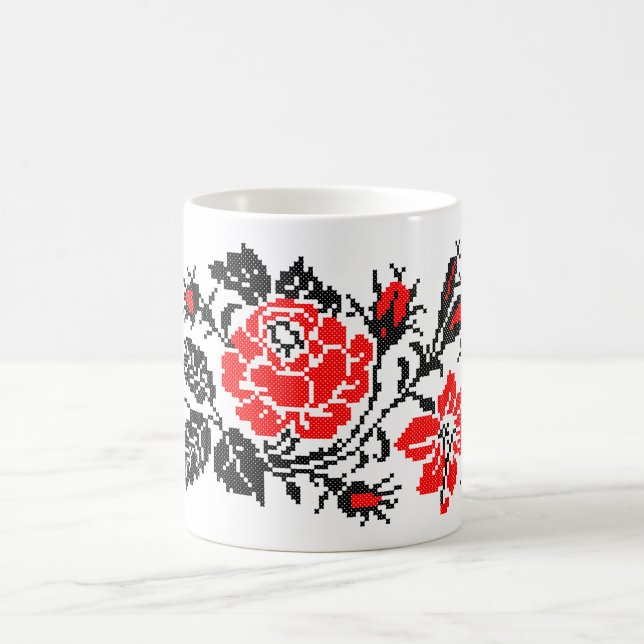 Caneca De Café Café russo com Rosa vermelho e preto (Centro)