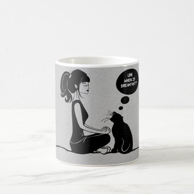 Caneca De Café Café Tea Hot Cacau Magogo Meditar Yoga Girl Cat (Centro)