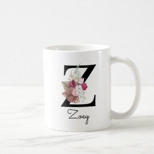 Caneca De Café Café Z com Floral Rosa Monograma Inicial W