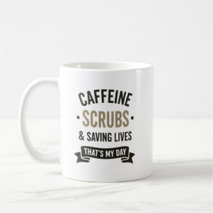Caneca De Café Cafeína, Jalecos e Salvando Vidas Obrigado