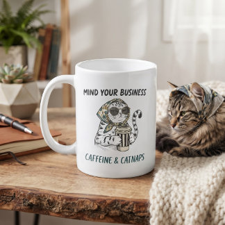 Caneca De Café Cafeína & Sonecas Gato Antigo Amante de Café