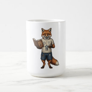 Caneca De Café Cafeteira Vintage Hipster Fox e Leitor de Livros