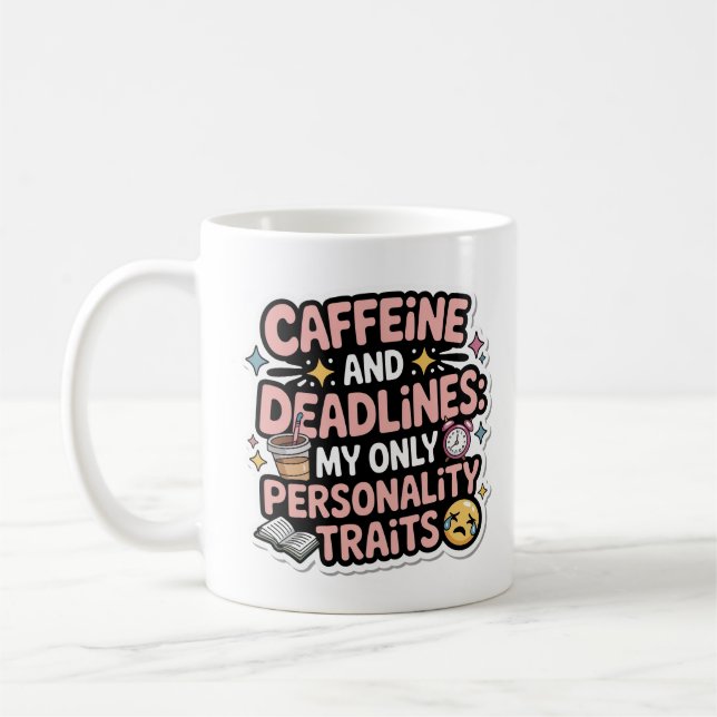 Caneca De Café Caffeine and Deadlines Kawaii Student Burnout (Esquerda)