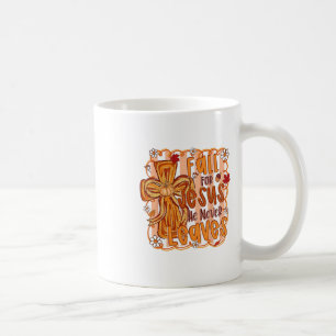Caneca De Café Cair Por Jesus Ele Nunca Deixa Outono Cristão Th