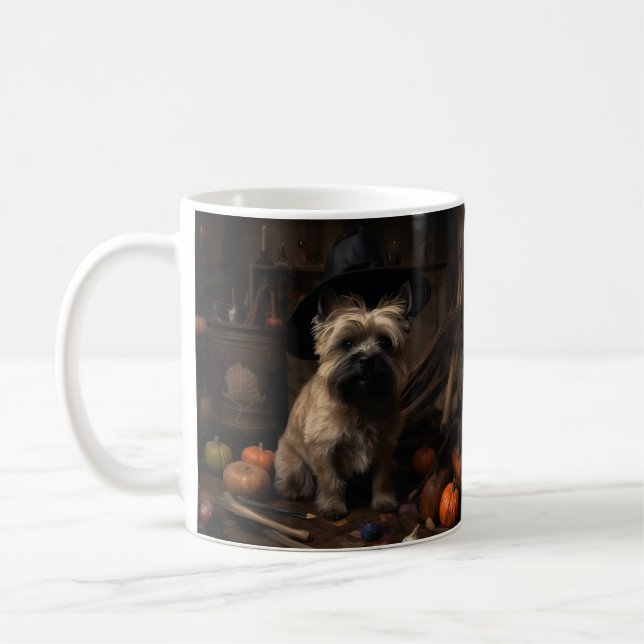 Caneca De Café Cairn Terrier Abóboras Dia das Bruxas Assustador (Esquerda)