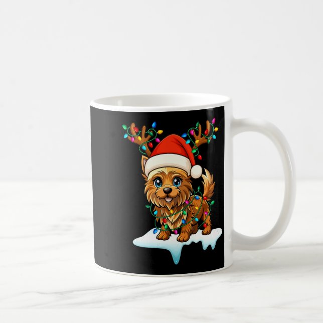 Caneca De Café Cairn Terrier Christmas Santa Hat Reindeer Lights  (Direita)