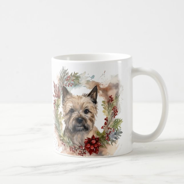 Caneca De Café Cairn Terrier Christmas Wreath Festivo Pup (Direita)