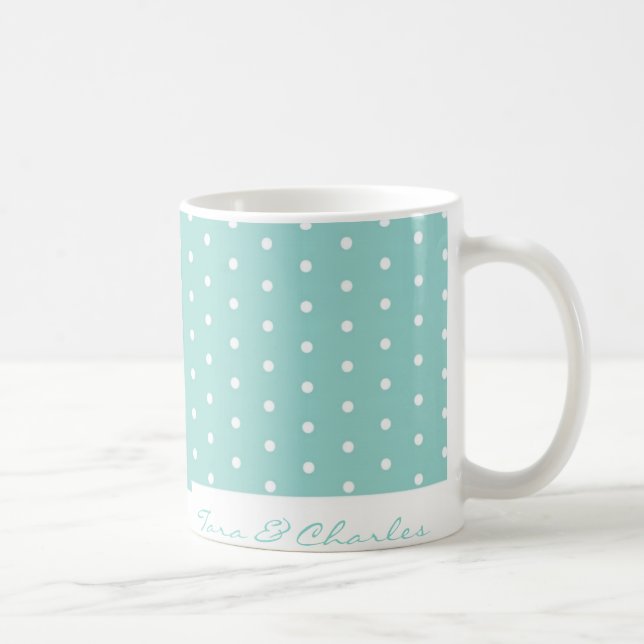Caneca De Café Caixa de Joias Azul de Ovo de Robin com bolinhas (Direita)