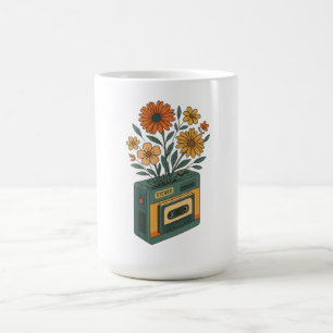 Caneca De Café Caixa de Retro-Bloom - Explosão de Cassete Floral