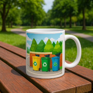 Caneca De Café Caixas de Reciclagem Separação de Resíduos por Cor
