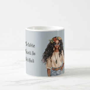 Caneca De Café Calça Jeans Feminina Preta Flores no Cabelo