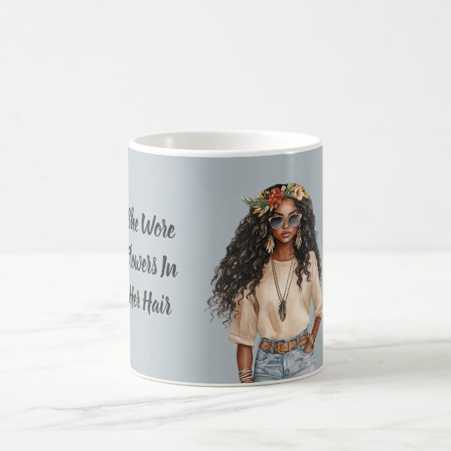 Caneca De Café Calça Jeans Feminina Preta Flores no Cabelo (Centro)