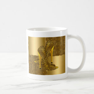 Caneca De Café Calçados de alto salto do leopardo Dourado Elegant