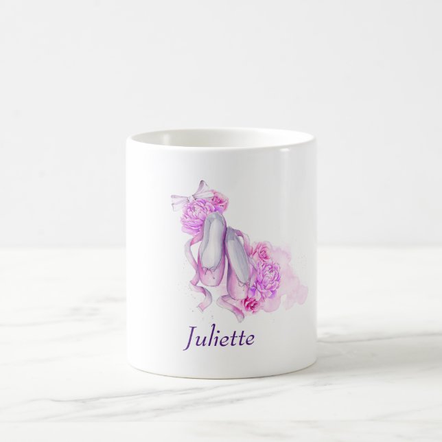 Caneca De Café Calçados de Balé de Aquarela Rosa Personalizados (Centro)