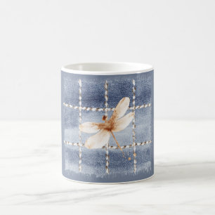Caneca De Café Calças de ganga azuis falsas café creme libélula