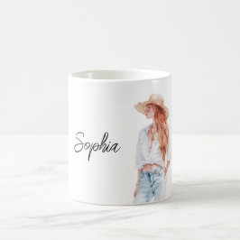 Caneca De Café Calças Jeans Femininas Cabeça Vermelha