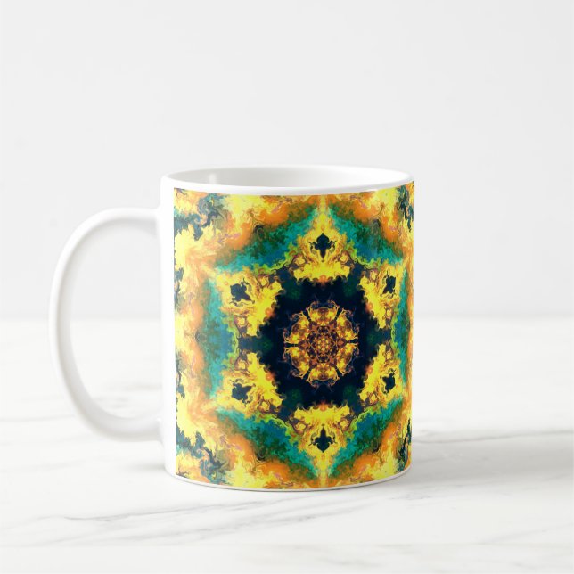 Caneca De Café Caleidoscópio Amarelo Azul e Verde (Esquerda)