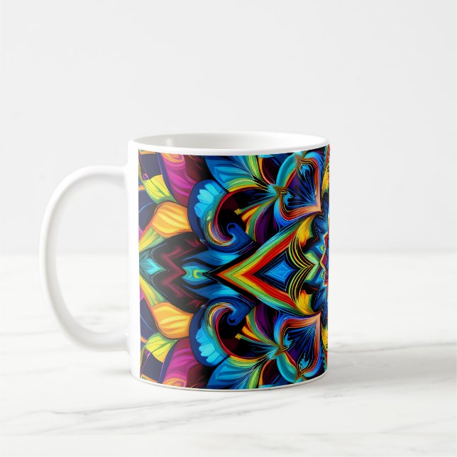 Caneca De Café Caleidoscópio Colorido Mandala Design Mug, Travess (Esquerda)