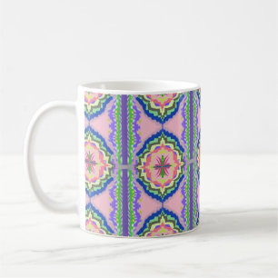 Caneca De Café Caleidoscópio Florido Vibrante: Mandala Rosa e Esm
