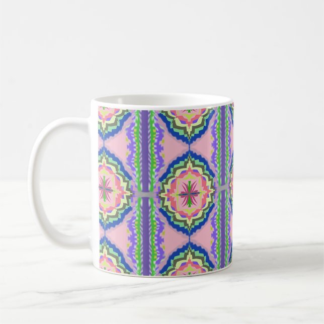 Caneca De Café Caleidoscópio Florido Vibrante: Mandala Rosa e Esm (Esquerda)