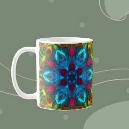 Caneca De Café Caleidoscópio Psicodélico Azul, Rosa e Verde