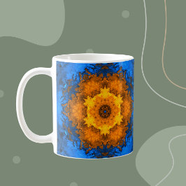 Caneca De Café Caleidoscópio Psicodélico Flor Amarelo e Azul