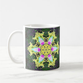 Caneca De Café Caleidoscópio Psicodélico Flor Amarelo e Rosa