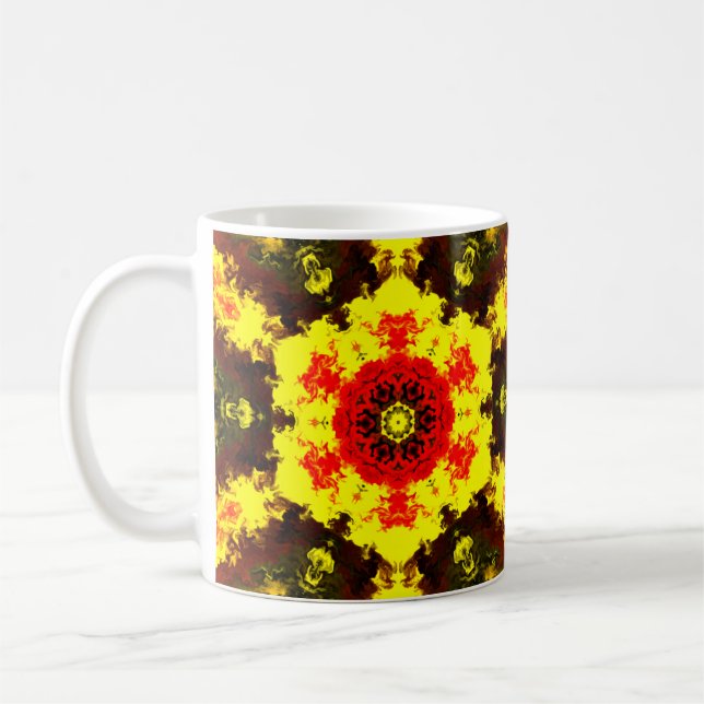Caneca De Café Caleidoscópio Psicodélico Flor Amarelo e Vermelho (Esquerda)