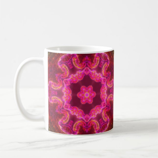 Caneca De Café Caleidoscópio Psicodélico Flor Rosa Vermelho e Ver (Esquerda)