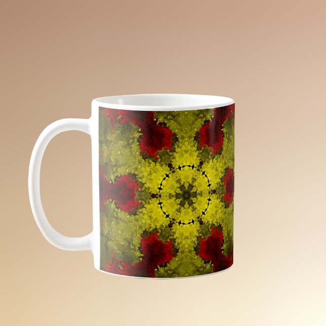 Caneca De Café Caleidoscópio Psicodélico Flor Vermelho e Amarelo (Criador carregado)
