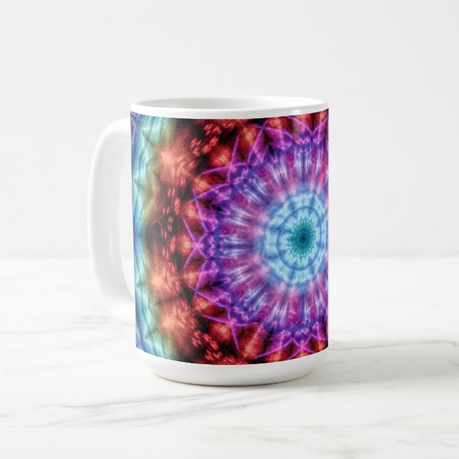 Caneca De Café Caleidoscópio vibrante Mandala Arte Colorida (Frente Esquerda)