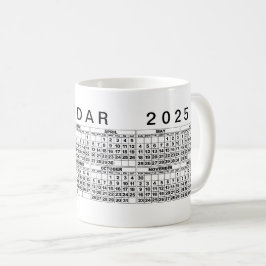Caneca De Café Calendário 2025 - Mug Black White