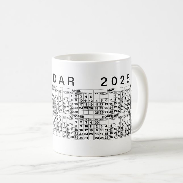 Caneca De Café Calendário 2025 - Mug Black White (Frente Esquerda)