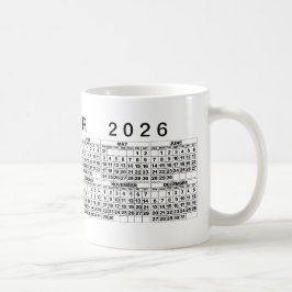 Caneca De Café Calendário 2026 - Mug Black White