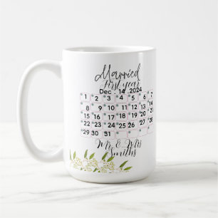 Caneca De Café Calendário de Casamento Personalizado Data 1º aniv