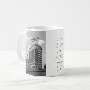Caneca De Café Calendário de Construção Automática Ocidental Curv