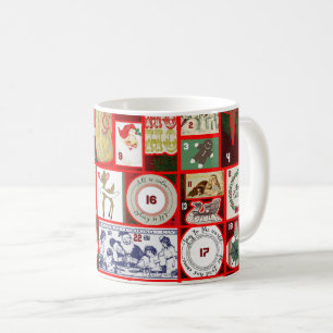 Caneca De Café Calendário do Advento em Bloco de Natal Vintage em