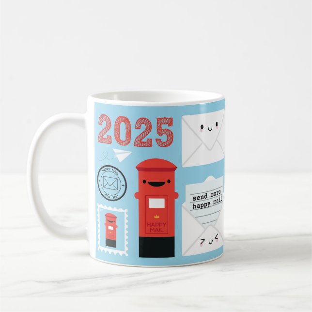 Caneca De Café Calendário do Kawaii Happy Mail 2025 (Esquerda)