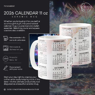 Caneca De Café Calendário Personalizado 2026, 11oz, Cã Cerâmico
