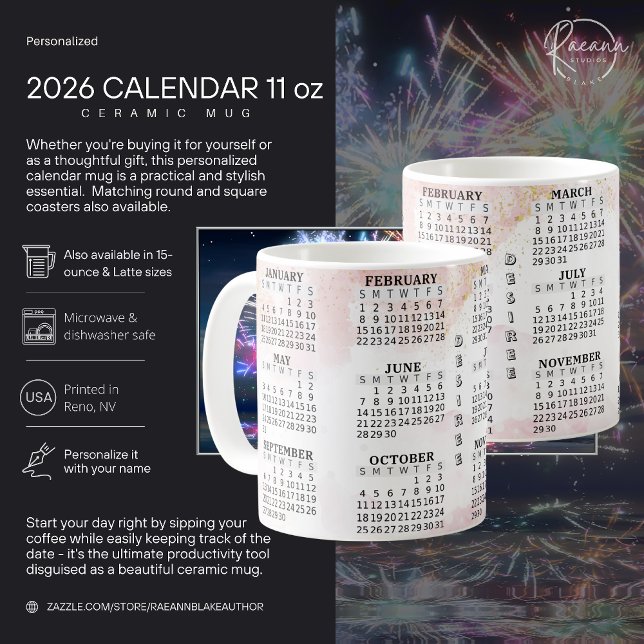 Caneca De Café Calendário Personalizado 2026, 11oz, Cã Cerâmico (Criador carregado)