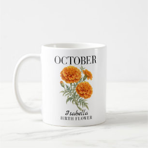 Caneca De Café Calêndula de Outubro em Aquarela Flor de Nasciment